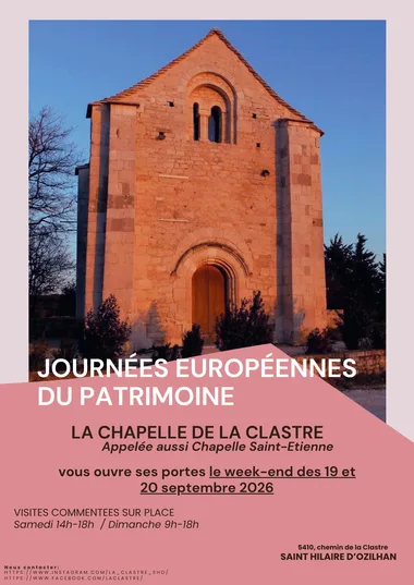 Journées Européennes du Patrimoine 2026 – Visite commentée de la Chapelle St Étienne de St Hilaire d’Ozilhan